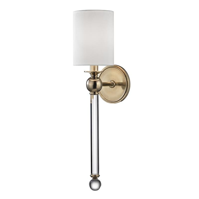 Shown in Aged Brass finish and White Silk shade